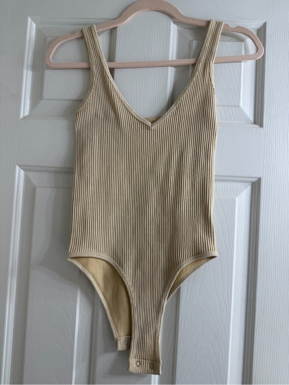 Aura Ribbed One-Piece Bodysuit in Beige